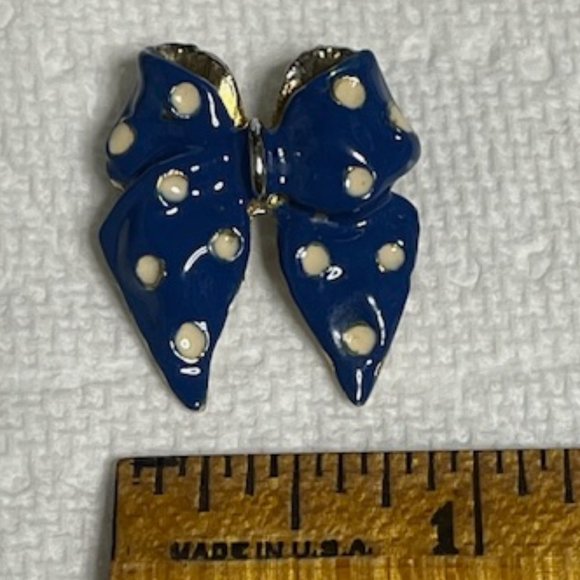 VTG 1" Blue White Polka Dot Bow Enamel Hat Pin Brooch Scarf Pin Petite - Picture 5 of 9